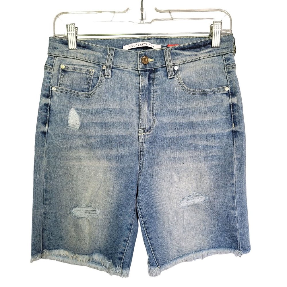 Celebrity Pink High Rise Ripped Denim Bermuda Shorts. Size 7/28 - Picture 2 of 6